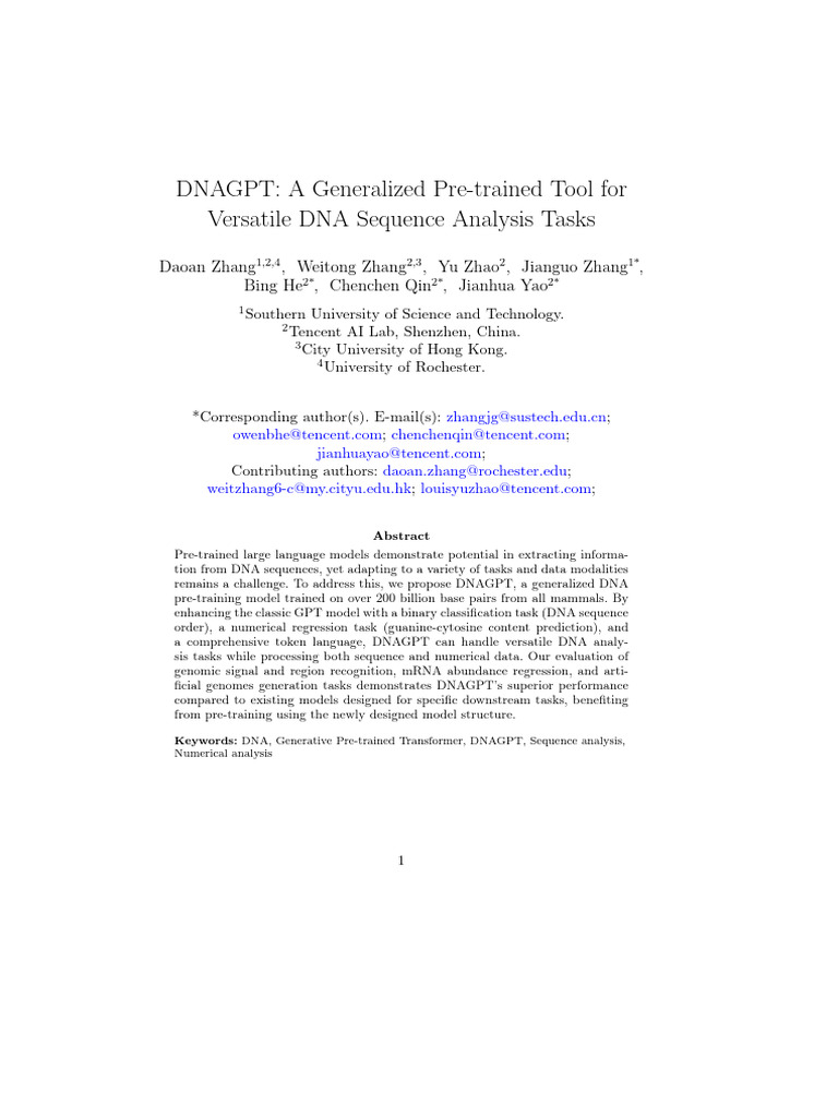 DNAGPT: Advanced DNA Analysis Model | PDF | Dna Sequencing | Life Sciences