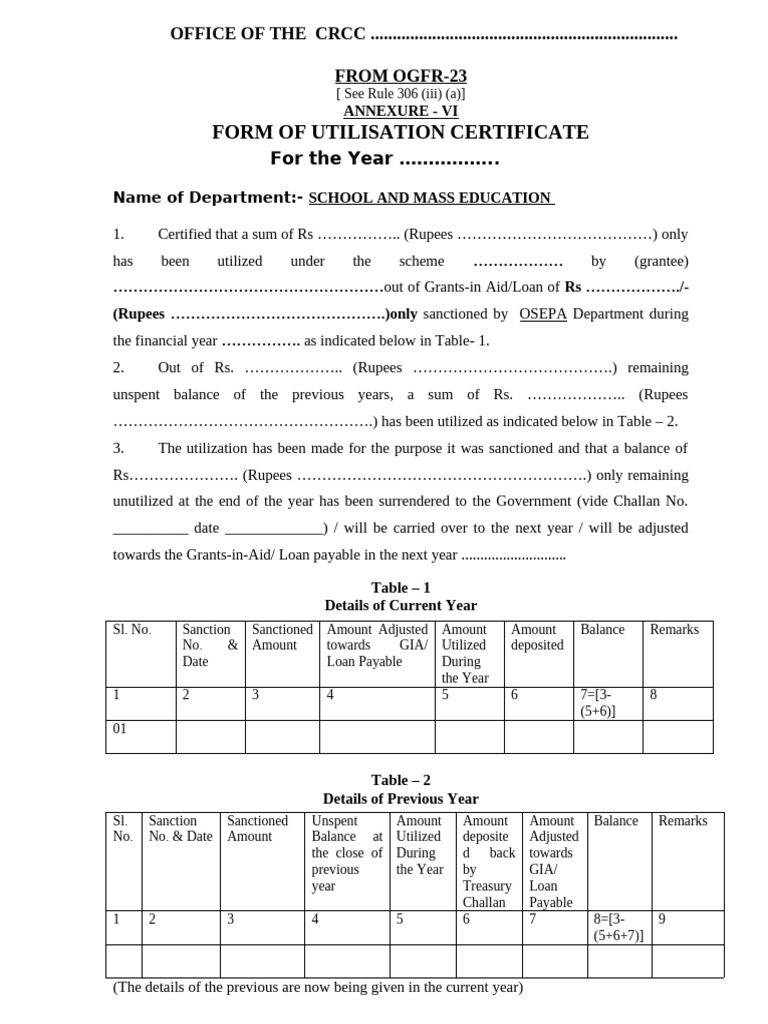 Utilization Certificate Form for Grants | PDF | Government
