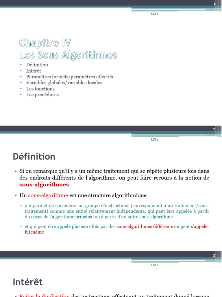Comprendre les Sous-Algorithmes | PDF | Variable (informatique) | ASCII