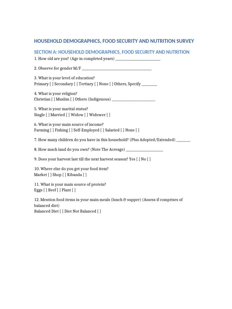Household Demographics and Health Survey | PDF | Hand Washing | Hygiene