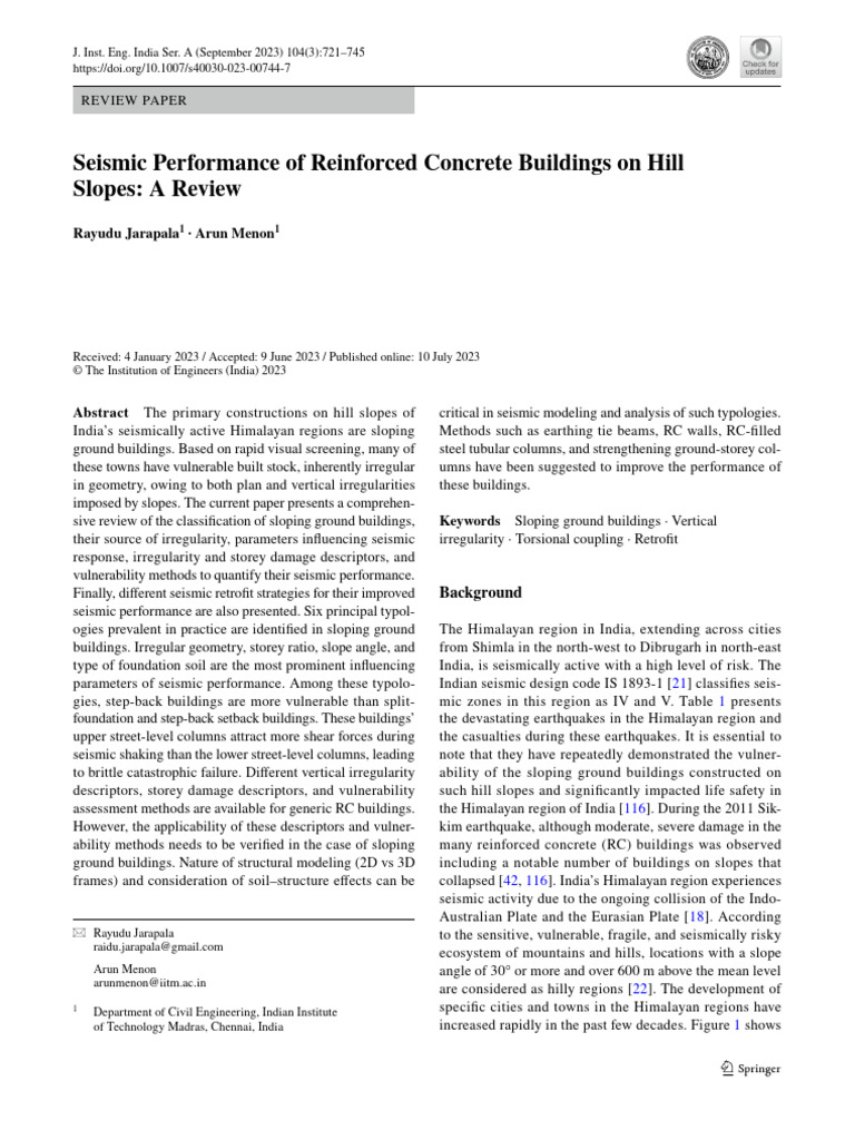 Seismic Review of Hill Slope Buildings | PDF | Earthquakes | Himalayas