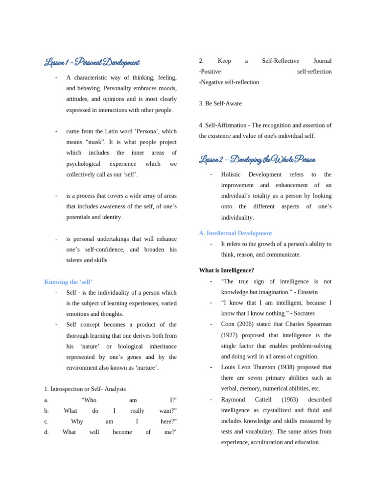 Personal Development and Growth Stages | PDF | Adolescence | Intelligence