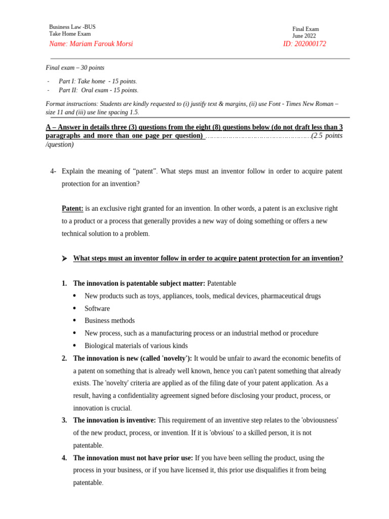 Business Law Take Home Exam Guide | PDF | Non Disclosure Agreement ...