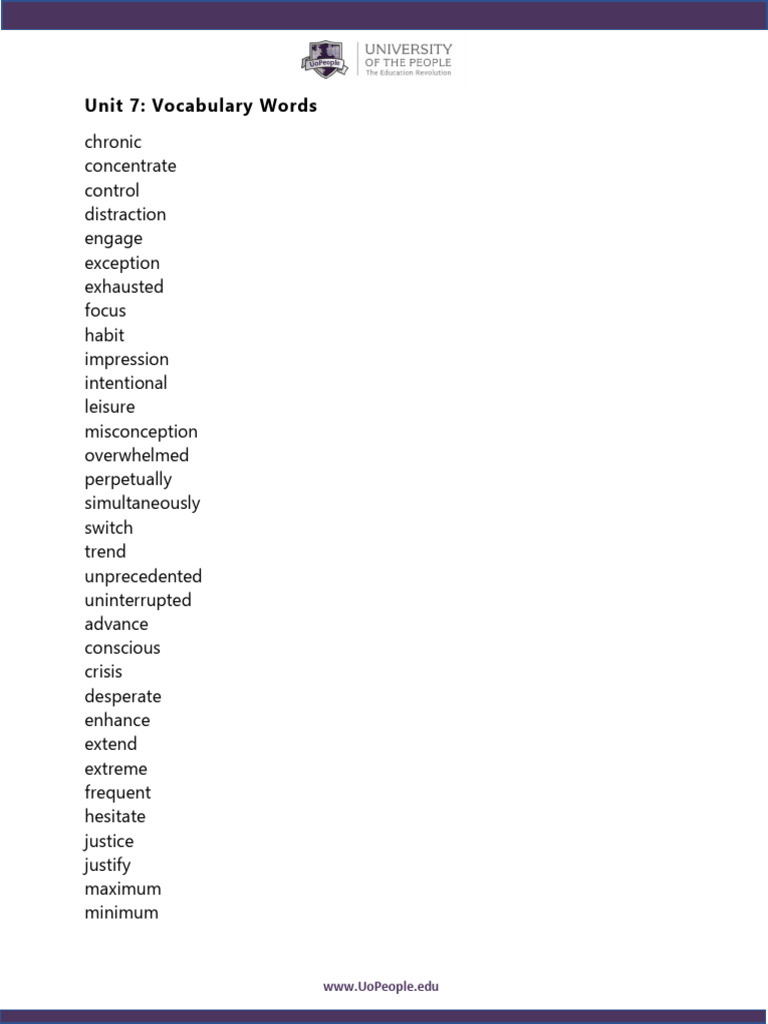 Unit 7 Vocabulary Words List | PDF
