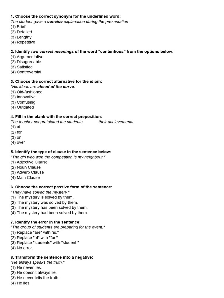 LT Test No. 5 28 - 01 - 2025 | PDF | Adverb | Grammar