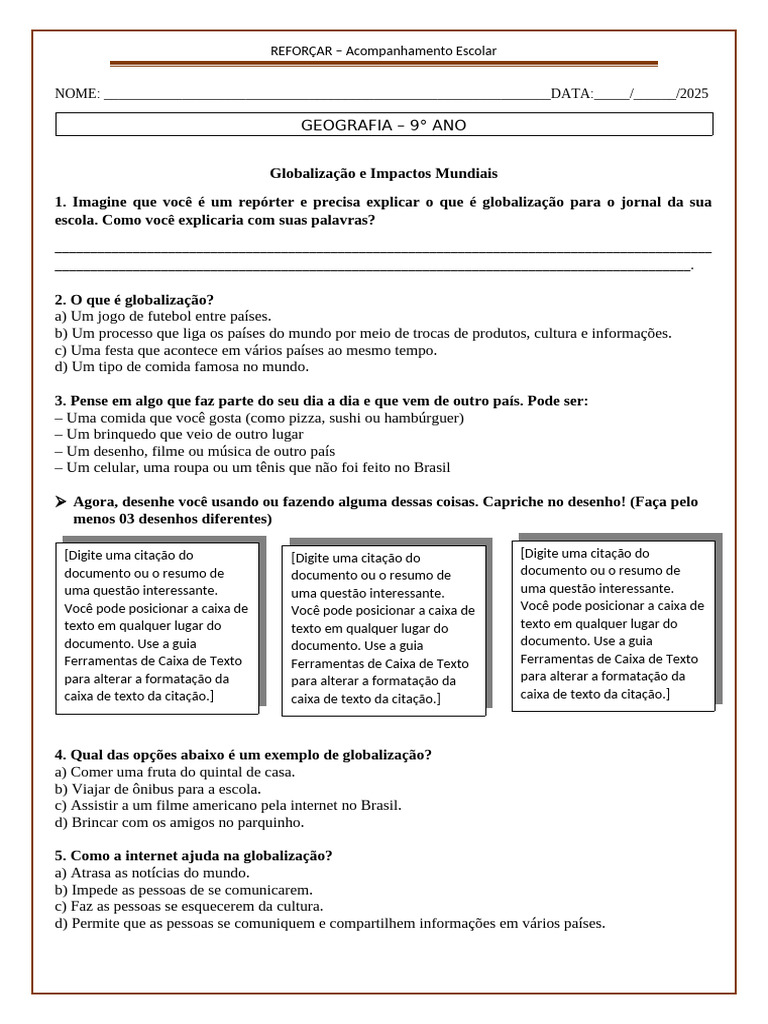Atividade LUCAS - Geografia - 9°ano - Globalização | PDF | Globalização ...