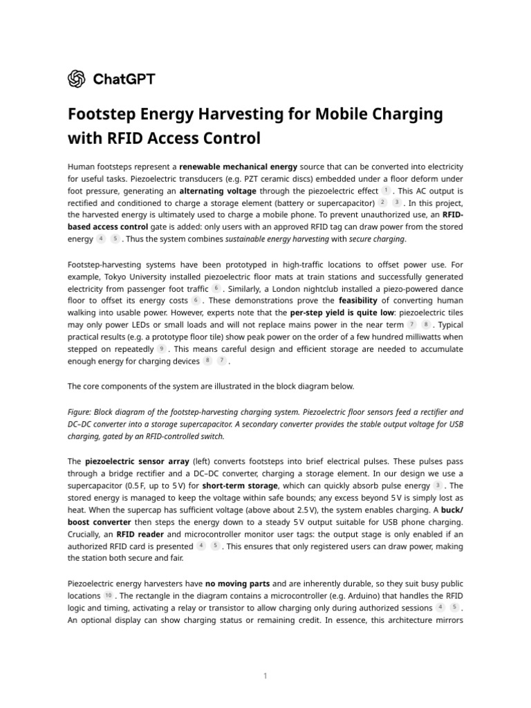 Footstep Energy Harvesting For Mobile Charging With RFID Access Control ...