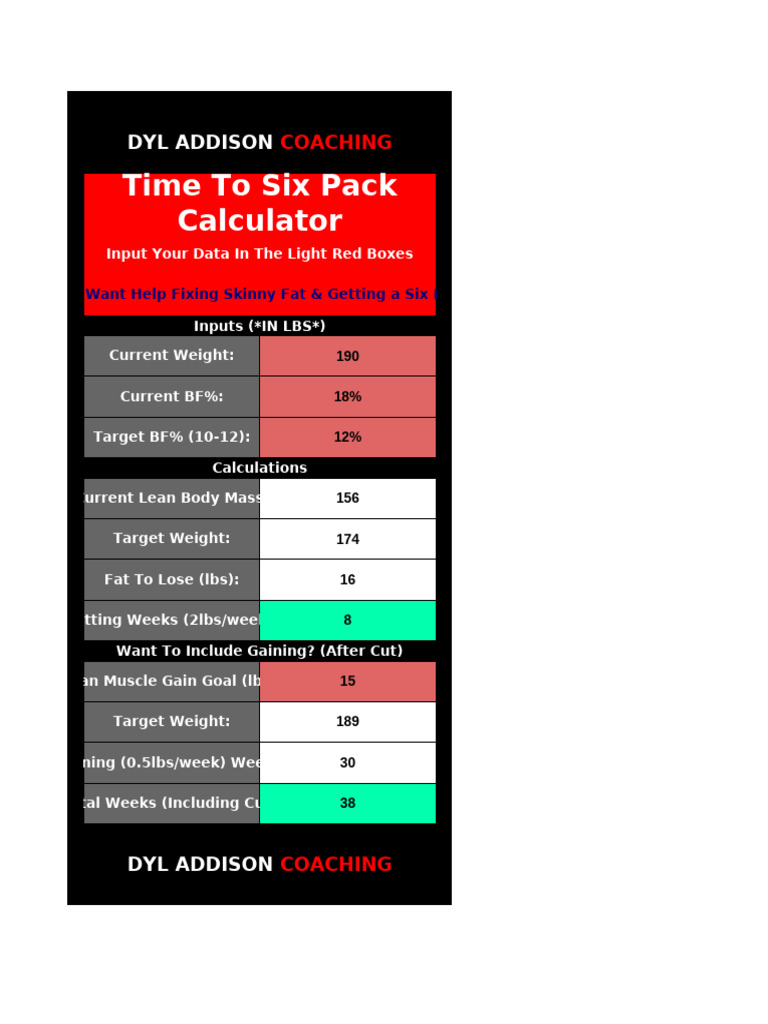 Copia de Time To Six Pack Calculator | PDF