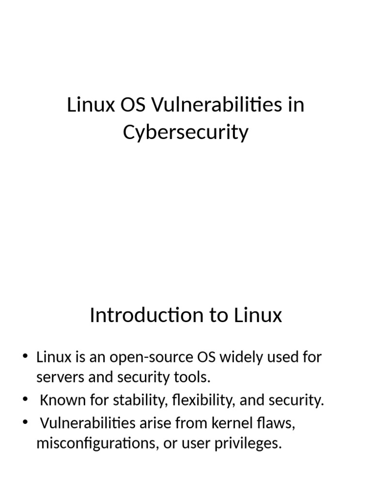 Linux OS Vulnerabilities in Cybersecurity | PDF