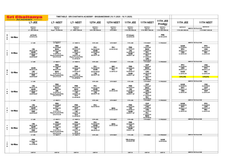Sri Chaitanya Academy Timetable 2025 | PDF | Schools | Educational Stages