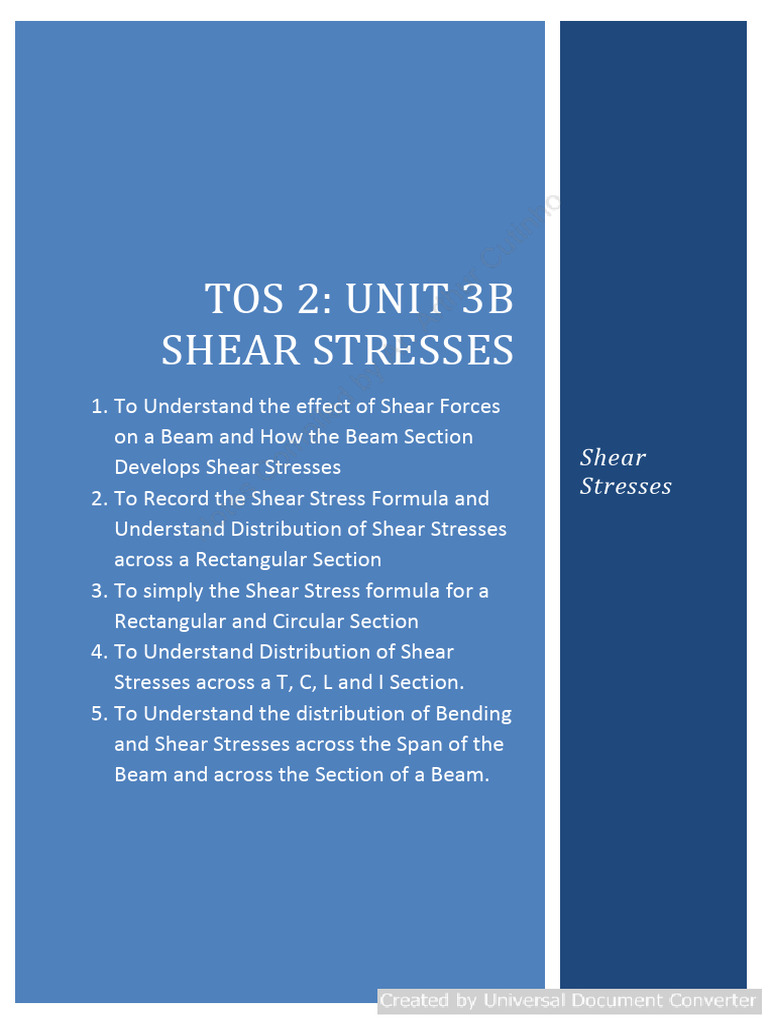TOS 2 Unit 3B Spanning Members Beams Shear Stresses | PDF | Bending ...