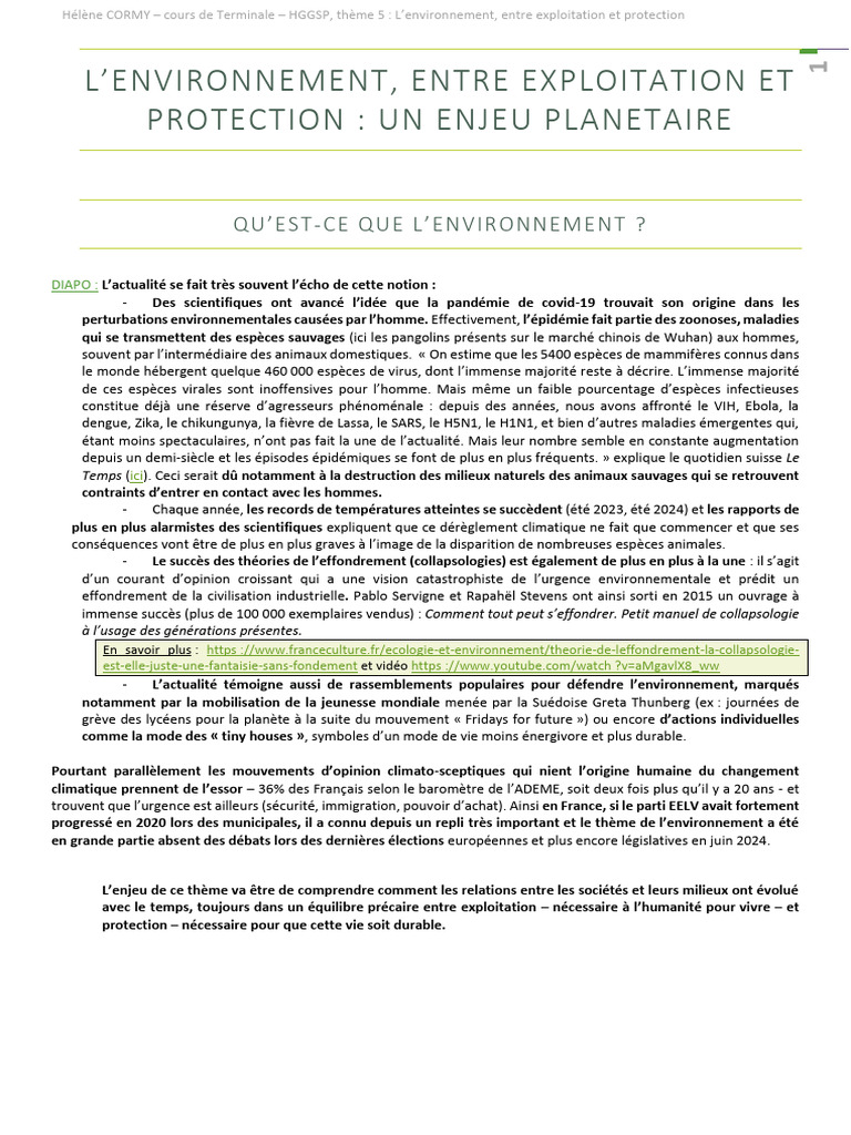 Enjeux environnementaux : exploitation vs protection | PDF ...