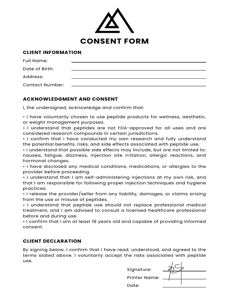 semaglutide consent form pdf free Tirzepatide Weight Loss Injection Template | Patient Administered Semaglutide Tirzepatide Injection Form | Canva Peptide Use Consent Form |