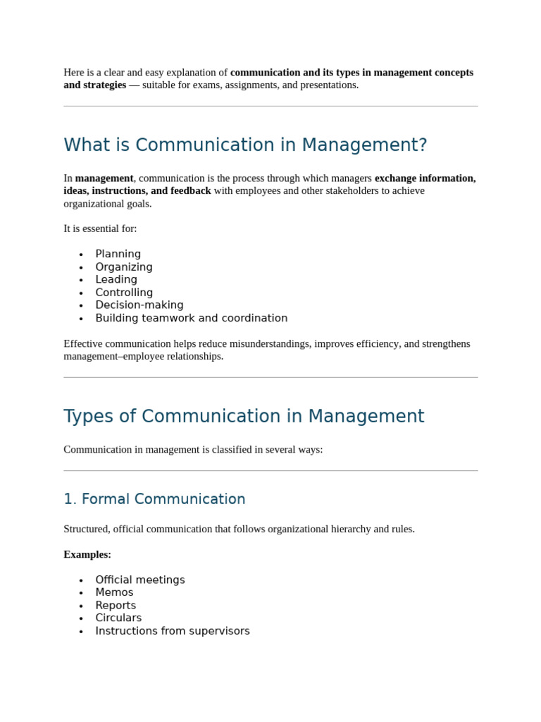 Types of Communication in Management | PDF | Communication | Nonverbal ...