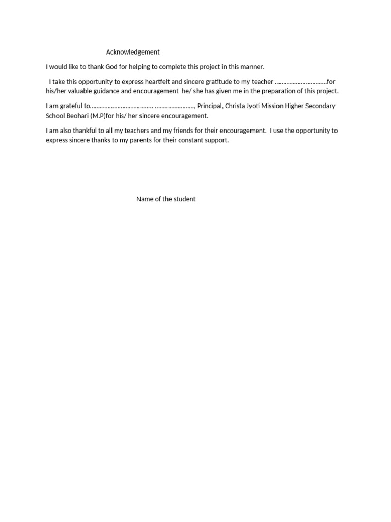Project Acknowledgements and Gratitude | PDF