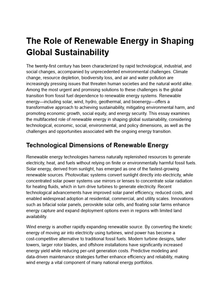 The Role of Renewable Energy in Shaping Global Sustainability | PDF ...