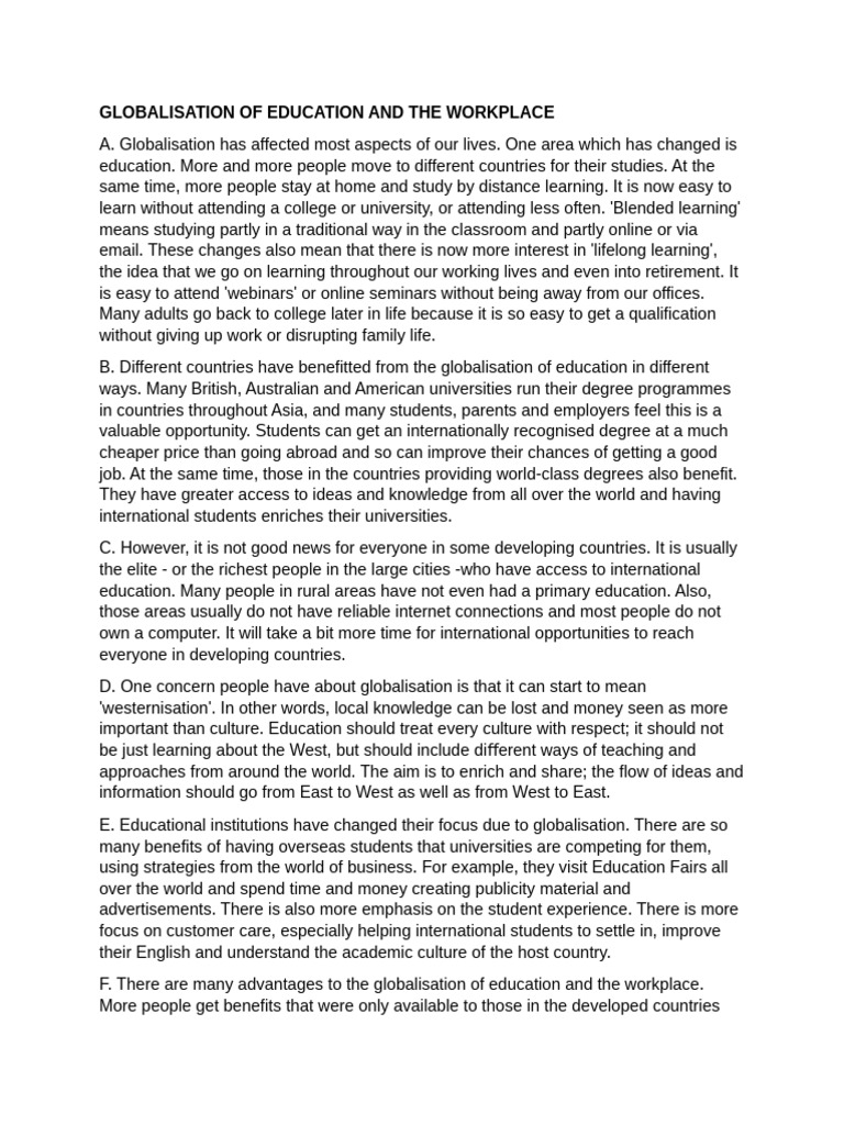 Impact of Globalisation on Education | PDF | Globalization | Learning