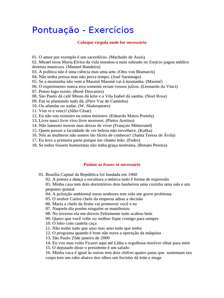 Português Pontuação Exercícios | PDF