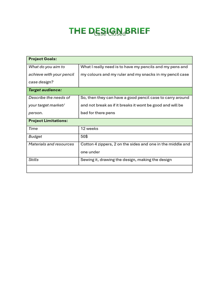Case Closed Desig Brief | PDF