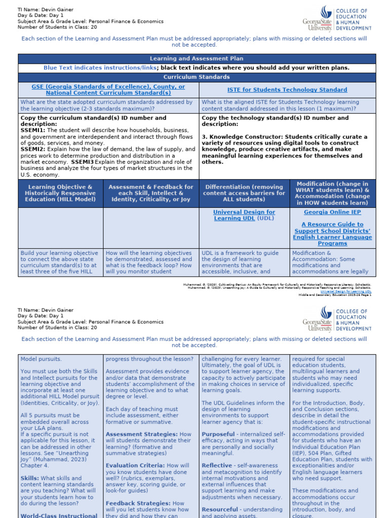 Personal Finance Lesson Plan Overview | PDF | Educational Assessment ...