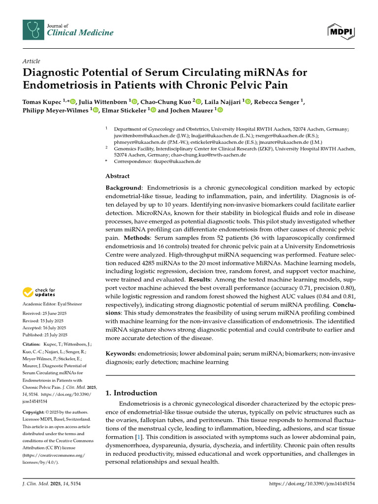 Diagnostic Potential of Serum Circulating miRNAs For Endometriosis in ...