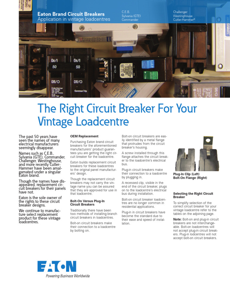 Choosing Eaton Circuit Breakers for Vintage Loadcentres | PDF ...