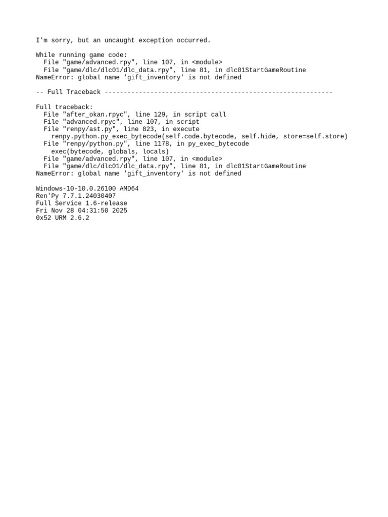 Ren'Py Game Error: NameError Fix | PDF
