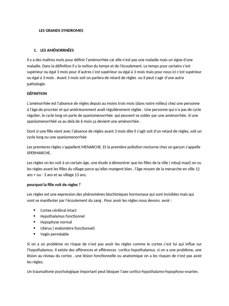 Comprendre l'Aménorrhée : Causes et Diagnostics | PDF | Hypothalamus ...