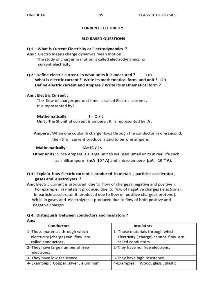 Current Electricity Concepts for Class 10 | PDF | Direct Current | Voltage