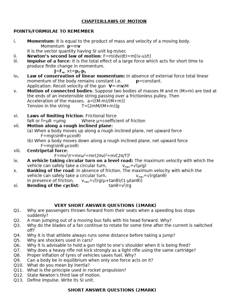 Worksheet-Laws of Motion and Work Energy | PDF | Force | Momentum