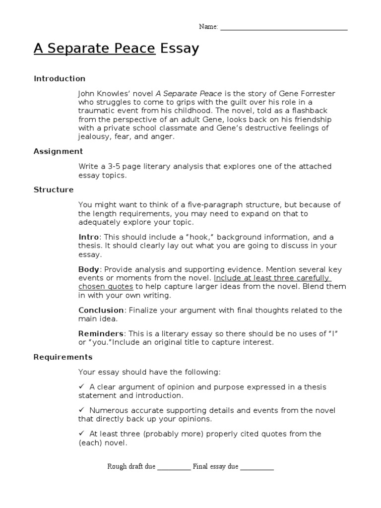 A Separate Peace Literary Analysis Guide | PDF | Essays | Novels