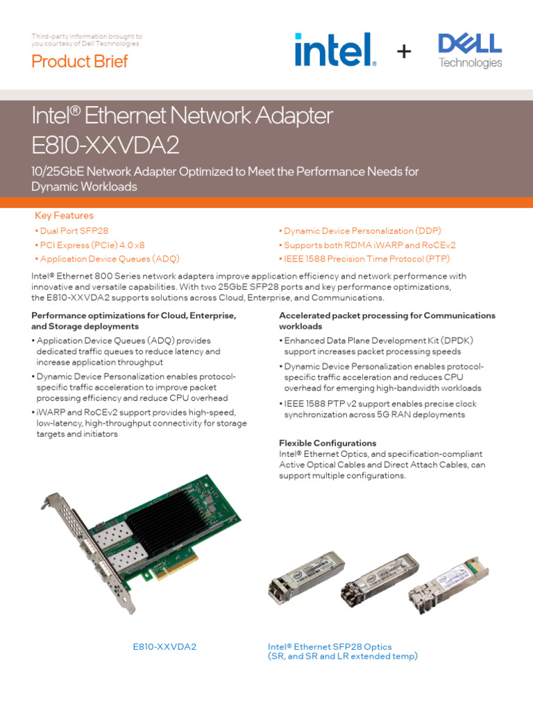 Intel E810-XXVDA2 10/25GbE Adapter Features | PDF | Internet Protocols ...