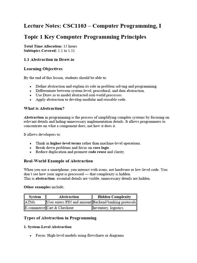 Lecture Notes For CSC1103 | PDF | Programming Language | Abstraction ...