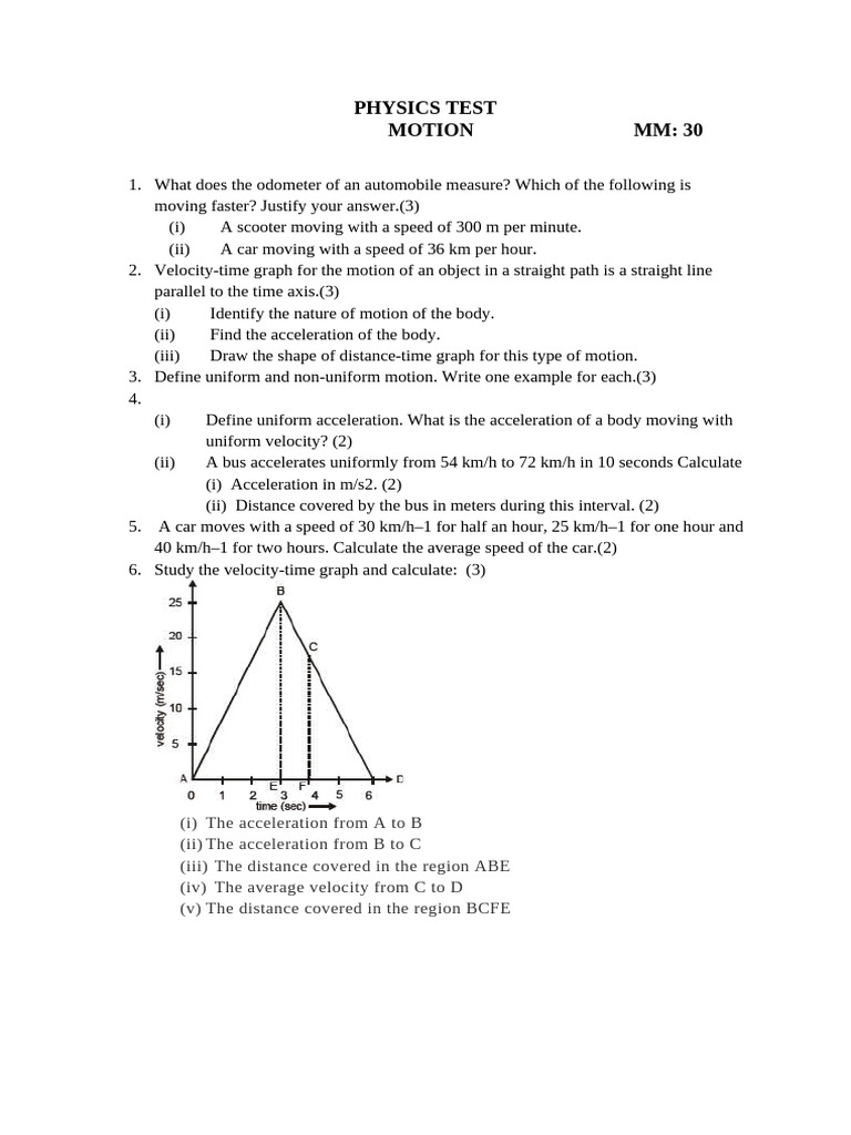 Test 1 Motion | PDF