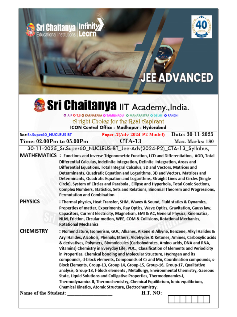JEE Advanced 2024 Model Question Paper | PDF | Amine | Integral
