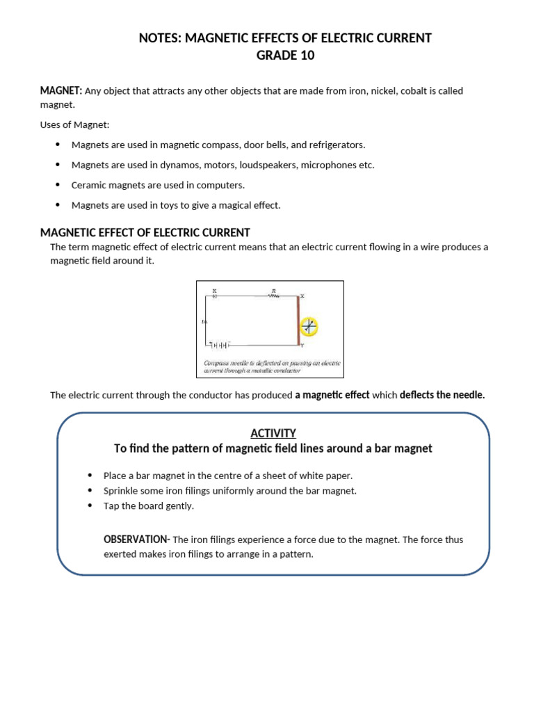Magnetic Effects of Electric Current | PDF | Magnet | Fuse (Electrical)