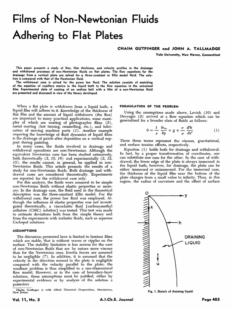 AIChE Journal - May 1965 - Gutfinger - Films of Non Newtonian Fluids ...