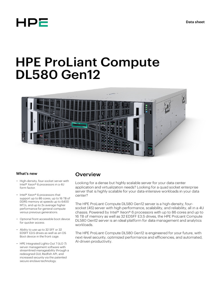 HPE ProLiant DL580 Gen12 Server Overview | PDF | Computer Science ...