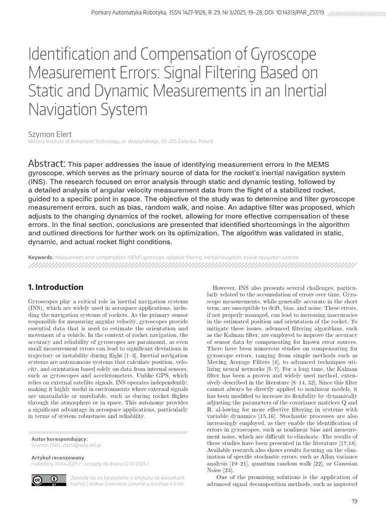 Gyroscope Error Compensation in INS | PDF | Inertial Navigation System ...