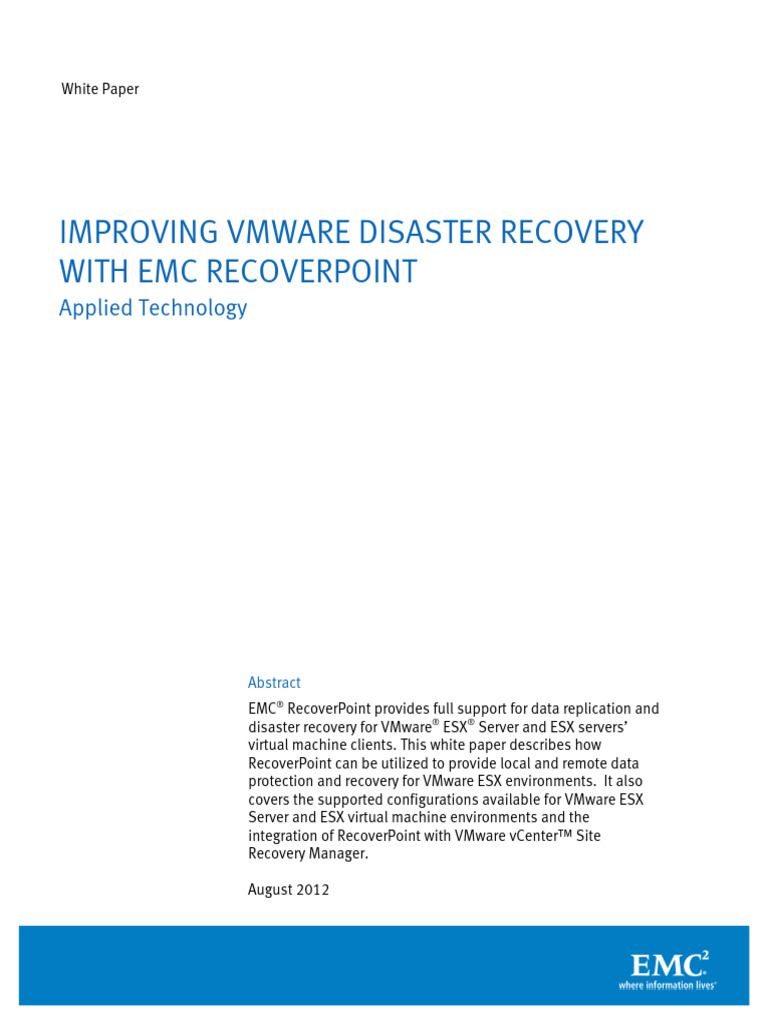 h2352 Recoverpoint Improving Vmware DSTR Rcvry WP | PDF | V Mware ...