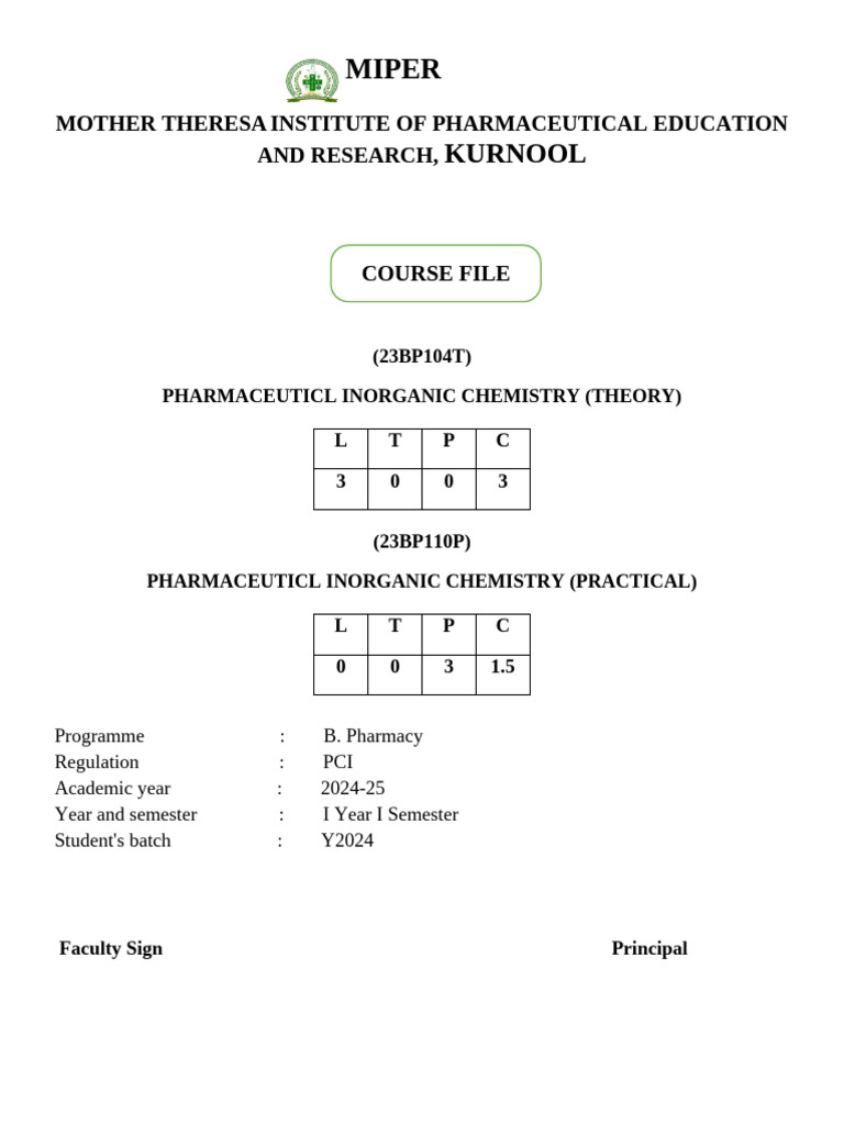 B. Pharmacy Inorganic Chemistry Course Guide | PDF | Buffer Solution ...