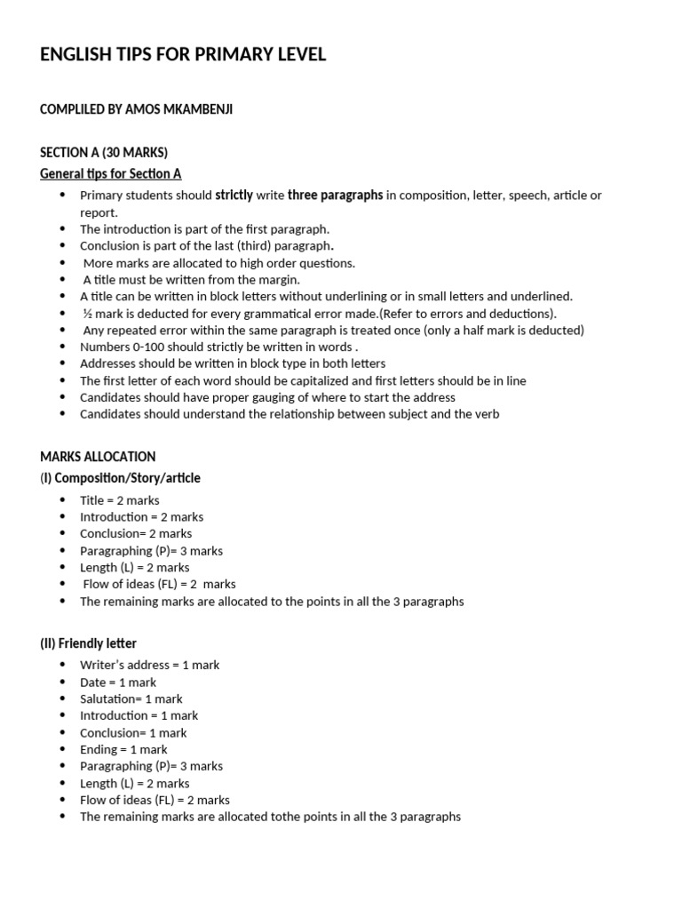 Essential English Tips for Primary Students | PDF | Linguistics ...