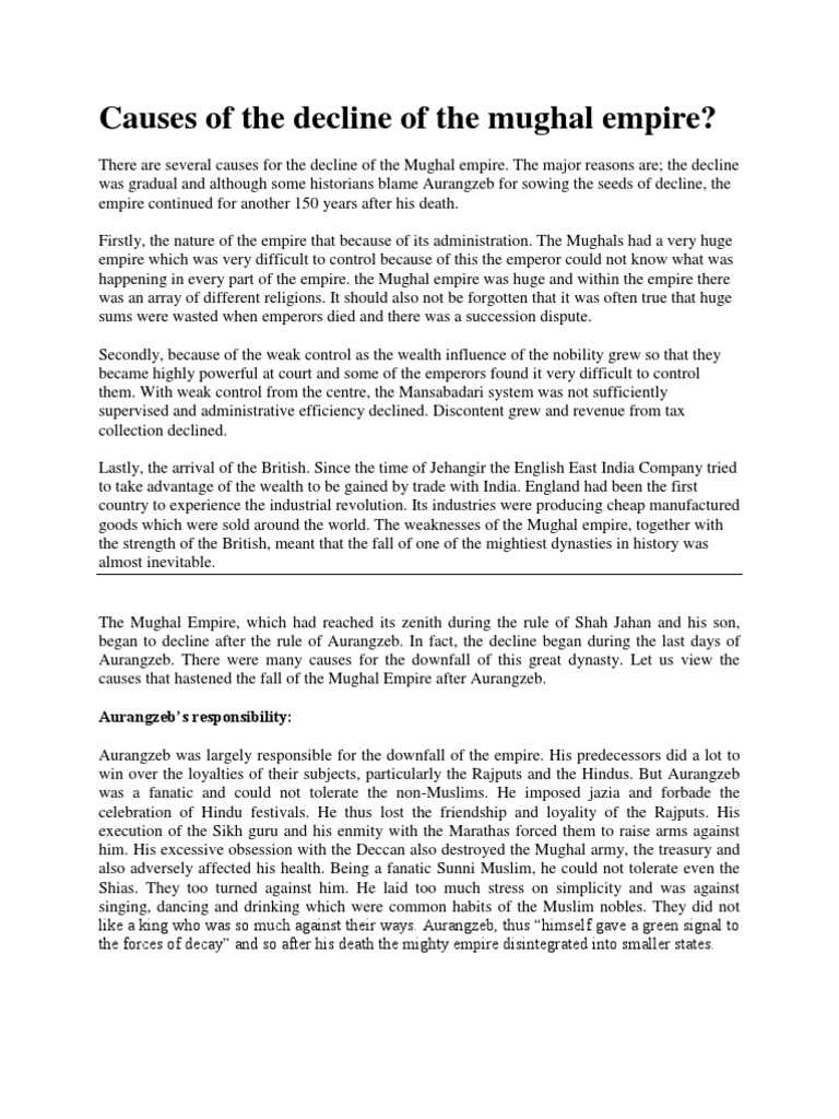 Causes of the Decline of the Mughal Empire | Mughal Empire