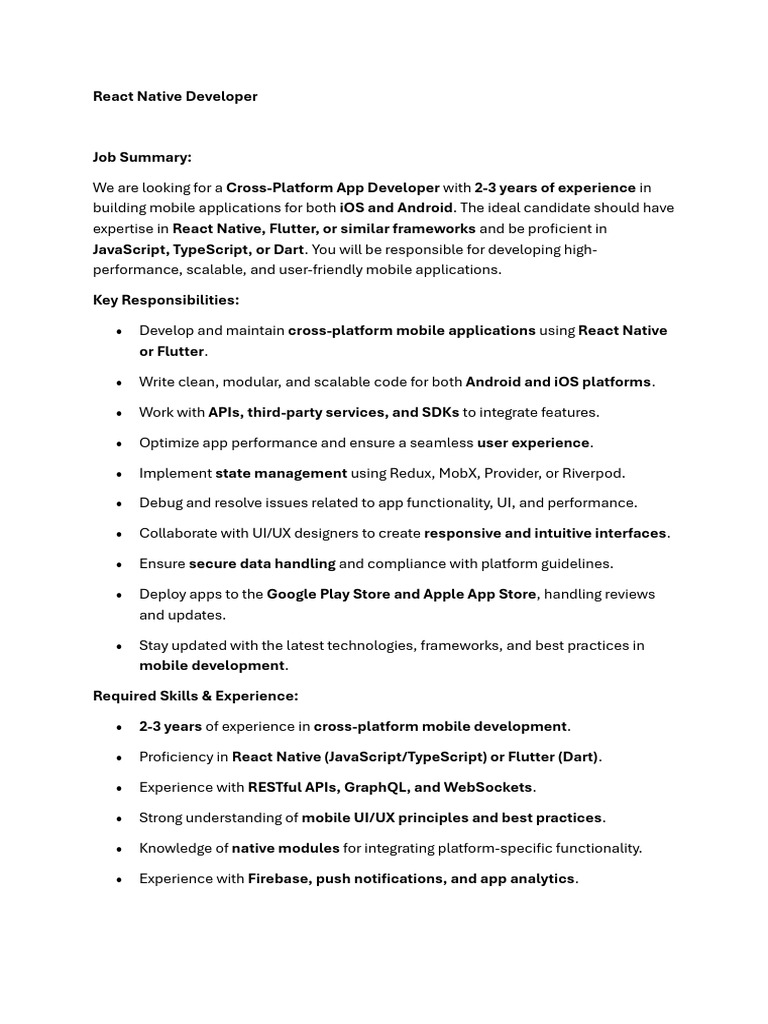 JD-React Native Developer | PDF