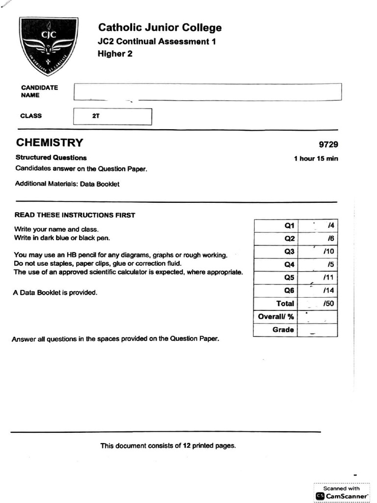 JC2 Chemistry Assessment Questions | PDF | Organic Chemistry | Chemistry