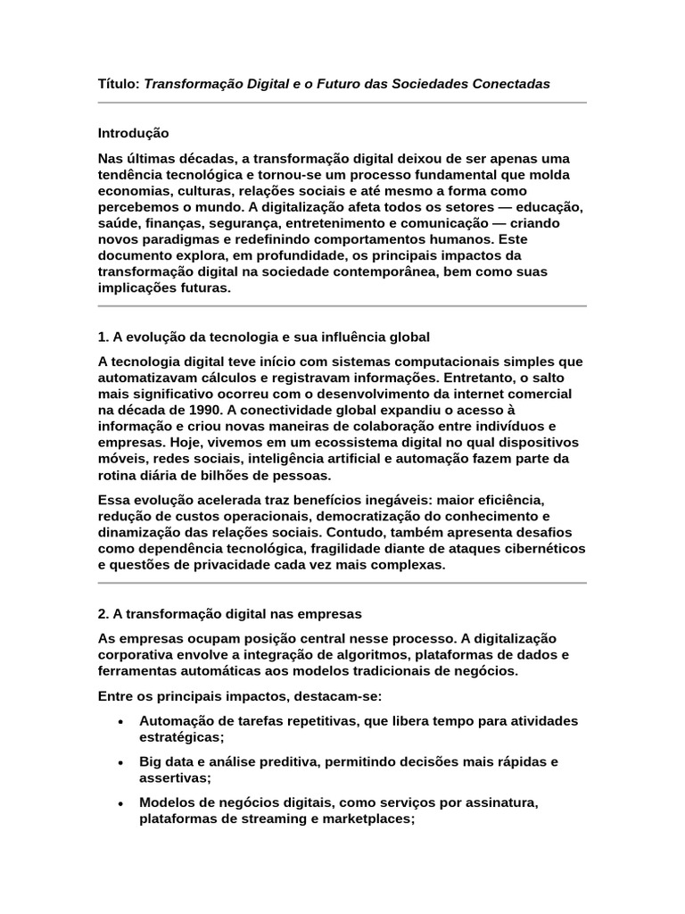 Impactos da Transformação Digital na Sociedade | PDF | Inteligência ...