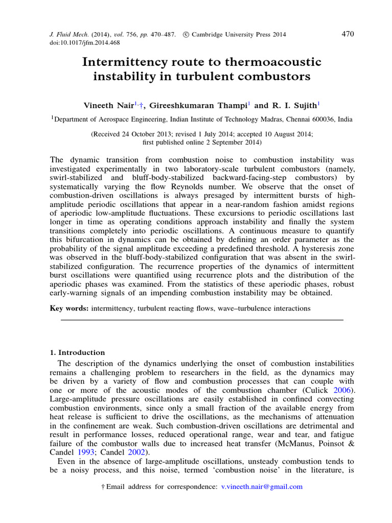 Intermittency Route To Thermoacoustic Instability in Turbulent ...