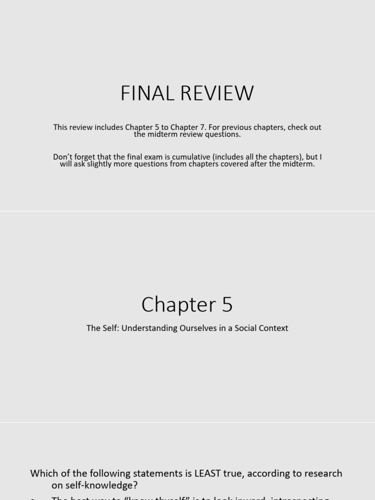 Final Exam Review: Chapters 5-7 Insights | PDF | Attitude (Psychology ...