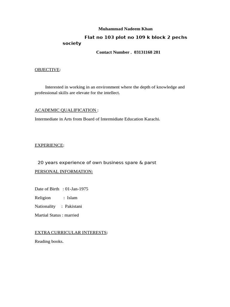Flat No 103 Plot No 109 K Block 2 Pechs Society: Muhammad Nadeem Khan | PDF