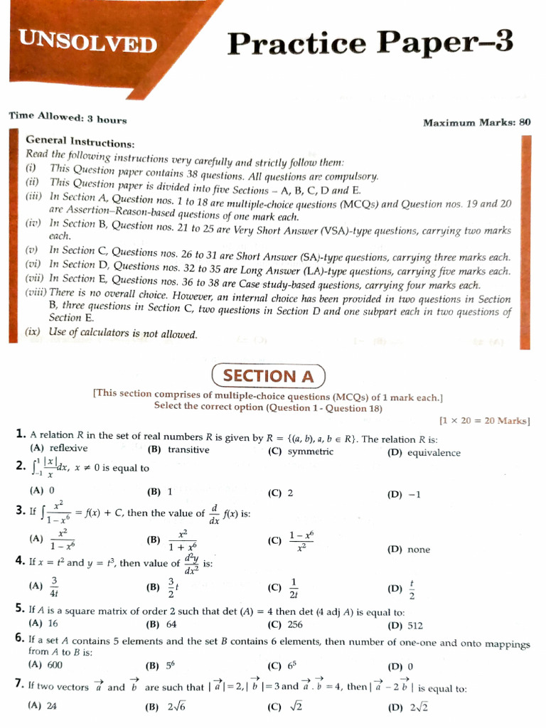 Unsolved Question Paper with 38 Questions | PDF | Function (Mathematics ...
